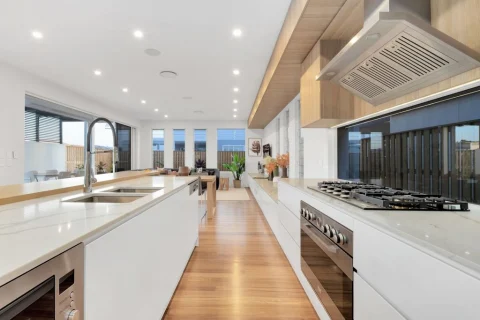 Family kitchen in new home designed by Three Stems in Brisbane