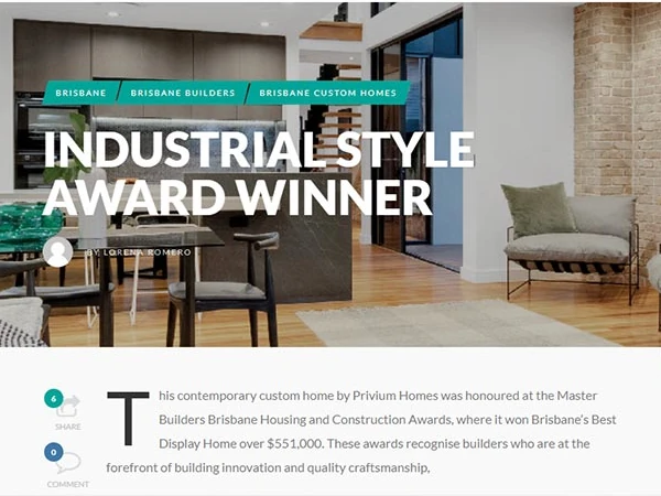 Industrial Style Display home designed by Stella Franks featured in Custom Homes Australia