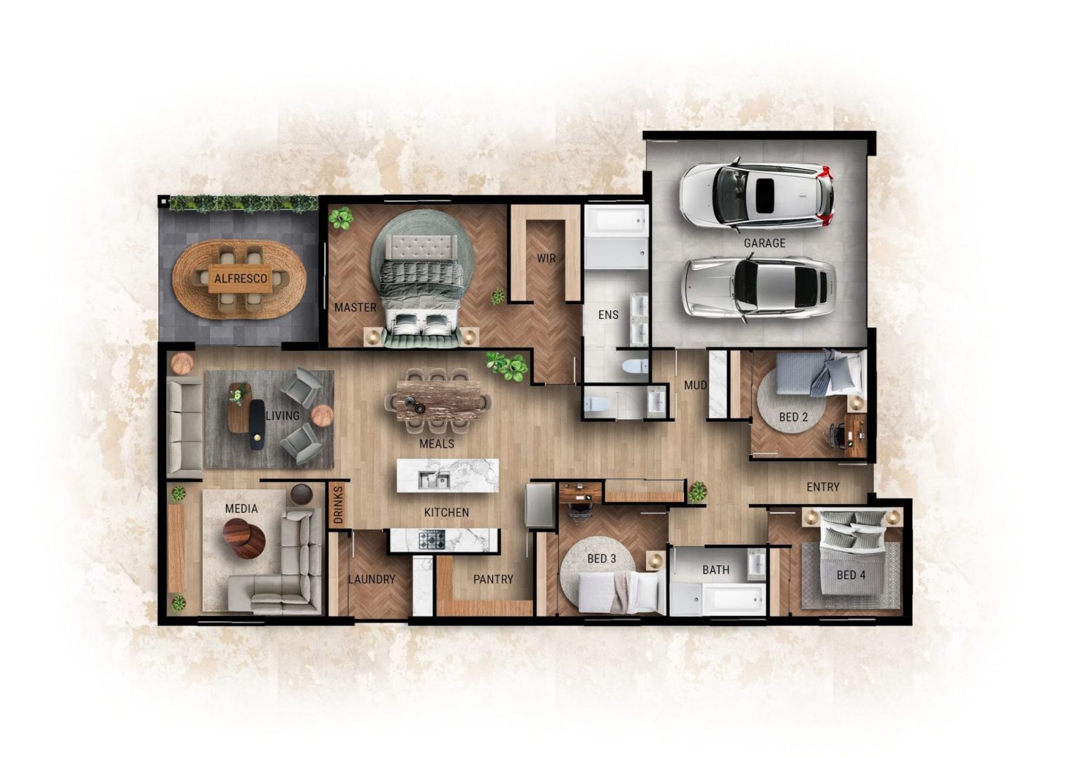 New build floor plan render by Three Stems residential building Designer Brisbane