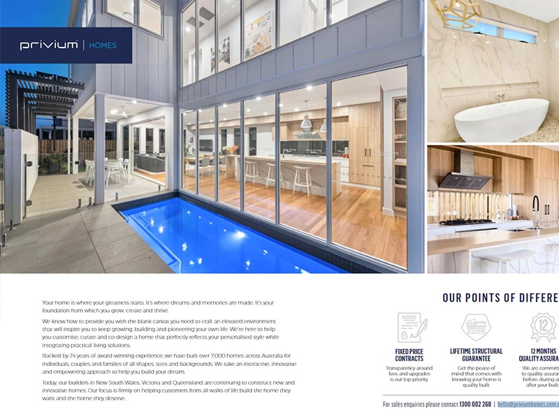 Privium Homes display home designed by Stella Franks featured in Custom Homes Magazine