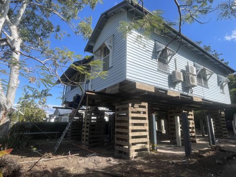 Yeronga Queenslander during construction of raise and build under by Three Stems residential building designer